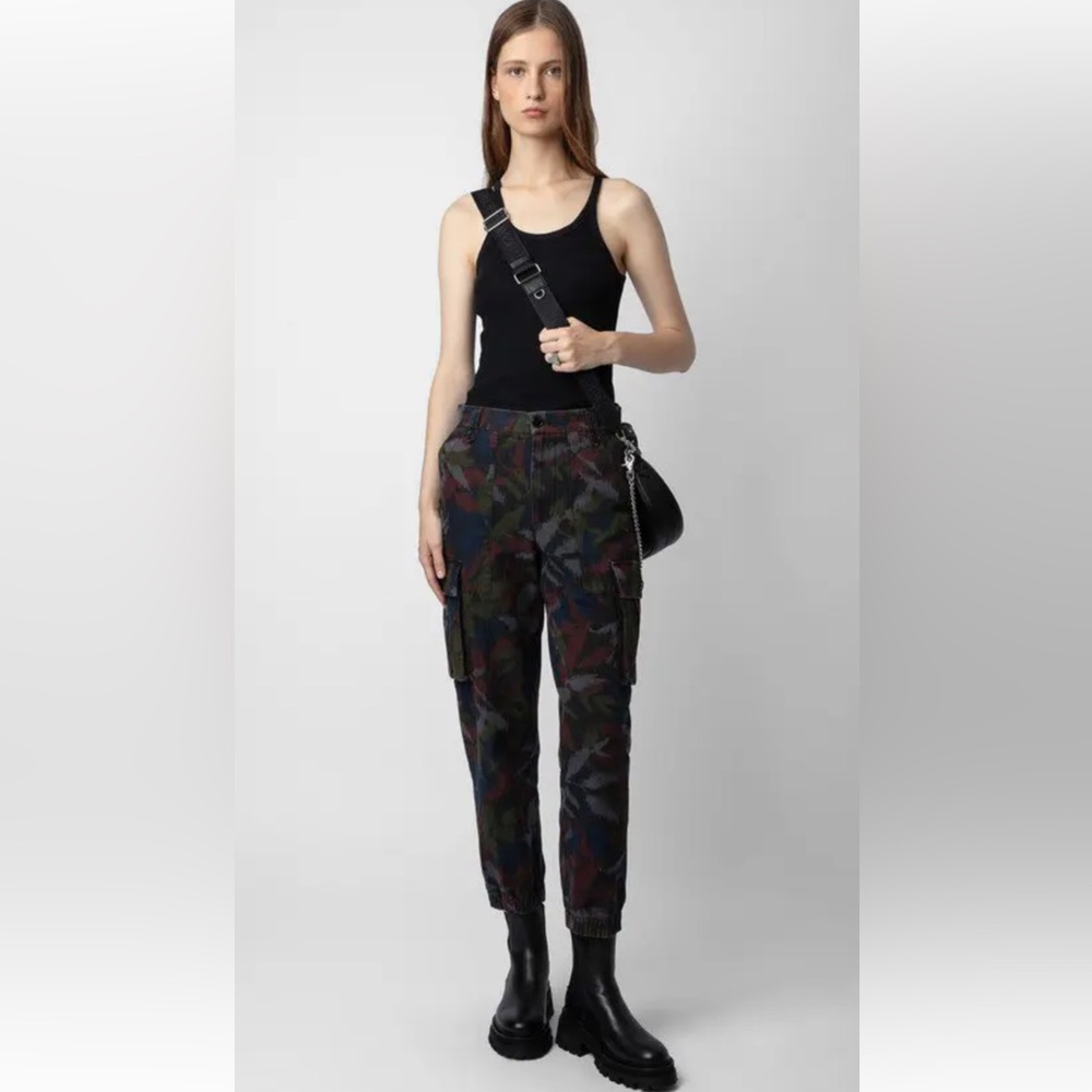 Zadig & Voltaire Pilote Black Multicolor Camo Cargo Joggers